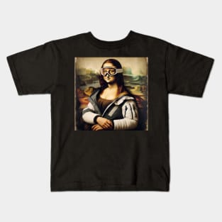 Mona Lisa Inspired - Funny Skiing Kids T-Shirt